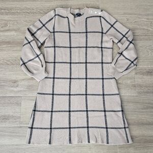 Ann Taylor Petite Tan Windowpane Sweater Dress in LP